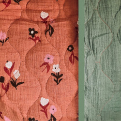 Doble Gasa acolchada estampada PIXLO 1J Marsala / Verdín